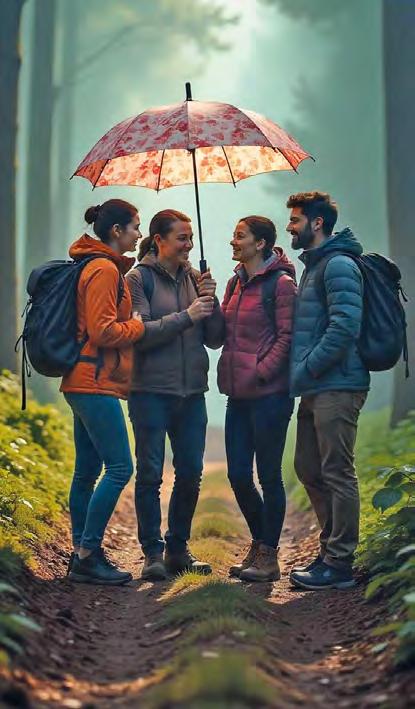 personnes rassemblées sous un parapluie